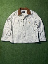 Carhartt Men s Relaxed Fit White Jacket Brown Corduroy Collar Button L