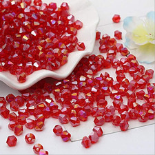 DIY 4mm 1000Pcs Red AB Bulk Faceted Bicone Crystal Glass Beads with Container Bo
