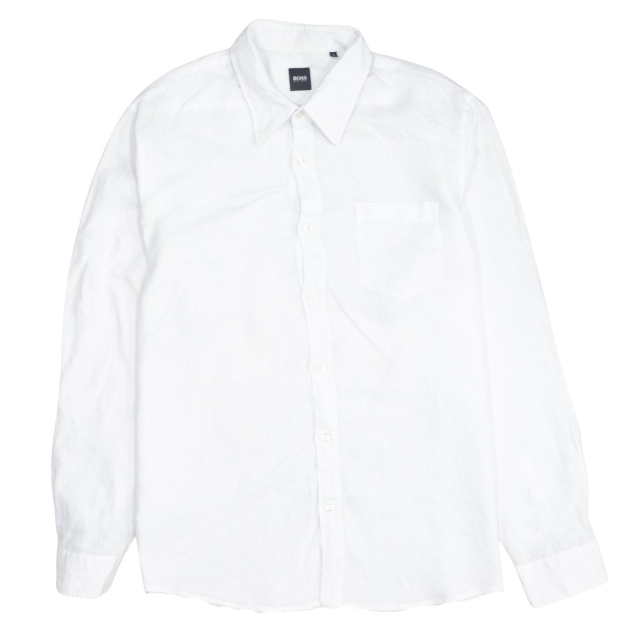 Hugo Boss Mens Shirt White Long Sleeve Button Front Linen Look Smart Pocket XL