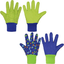 2 Pairs Kids Gardening Gloves, Girls Boys Children Garden Work Play Gloves Gree