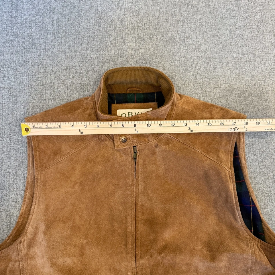 Chaleco Orvis de Cuero Gamuza para Hombres Grande Marrón Franela Forrado Cremallera Completa Exterior Adulto* Foto 4 de 4