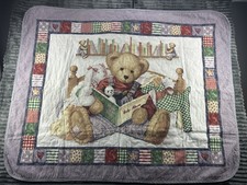 Blue Jean Teddy Crib Quilt Baby Blanket Wall Hanging 49x40  Handmade Machine Sew