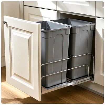 VEVOR Double Pullout Waste Container Kitchen Trash Can Soft Close Grey 35QTx2