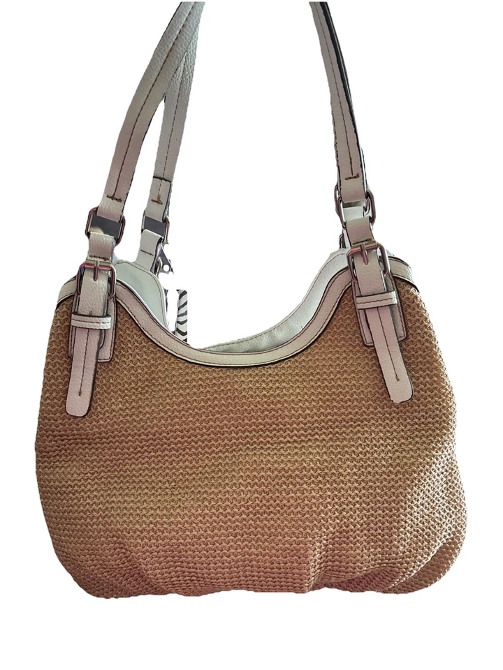 Bolso Cartera Grande Dana Buchman Amarillo Guijarro Imitación Cuero y Paja Dos Asas Nuevo con Etiquetas Foto 4 de 4