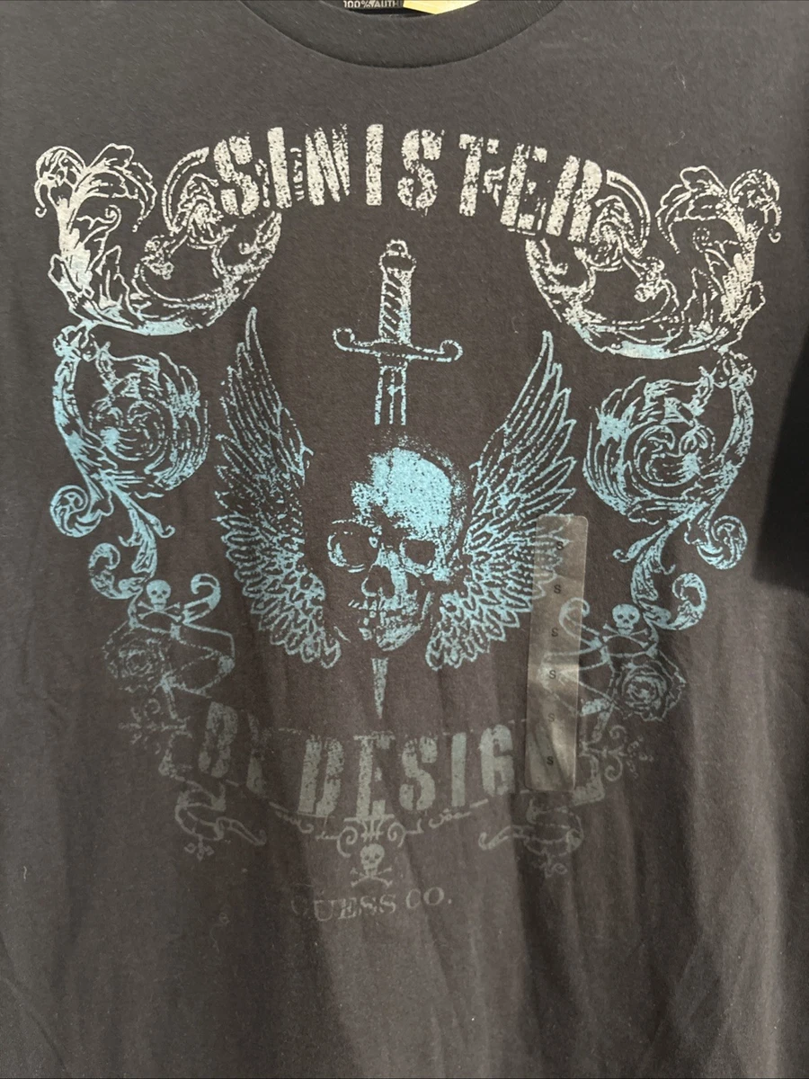 NUEVO CON ETIQUETAS Hombre GUESS JEANS Siniestro Negro y Azul Camiseta Camisa, S NUEVO