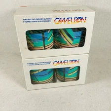 VTG 80s Cameleon HiMark Double Old Fashion Glasses Set of 8 Deadstock NOS NIB