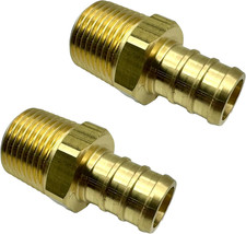 2 Pack Brass 1/2 PEX to 3/8 NPT Male Connector Fitting, Lead-Free Adapter He