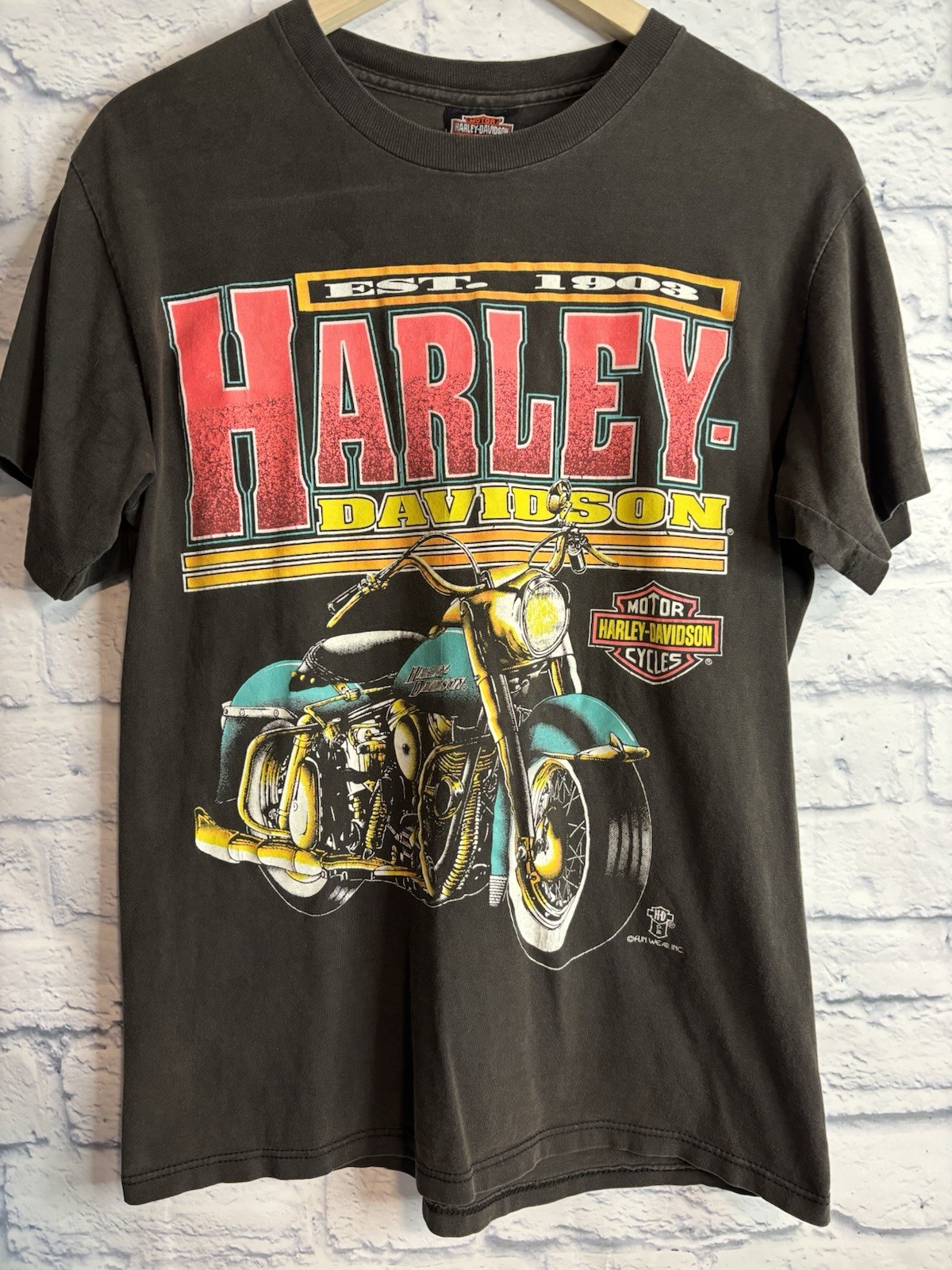 Vintage Harley Davidson Motorcycle T Shirt USA Made Fun Wear Inc Small Biker USA