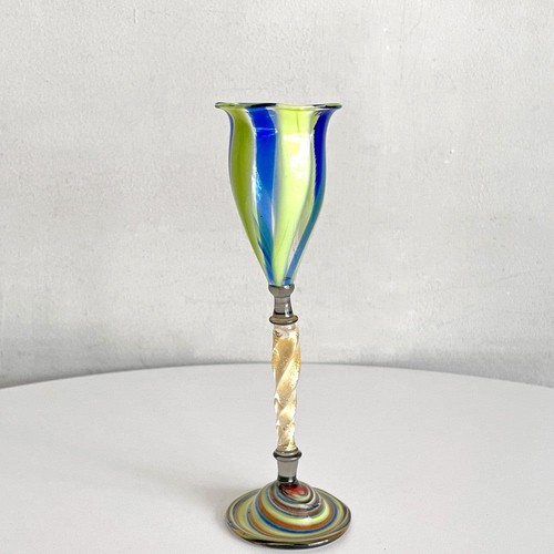 Venetian Glass Champagne Glasses Blue & Yellow Size W 2.2 x D 2.2 x H 7.4 in - Picture 2 of 10