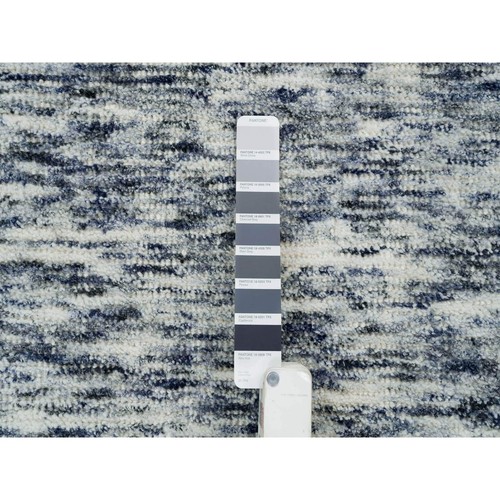 8'x8' Blue Wool Hand Loomed Modern Striae Design Round Oriental Rug R65248 - Picture 7 of 11