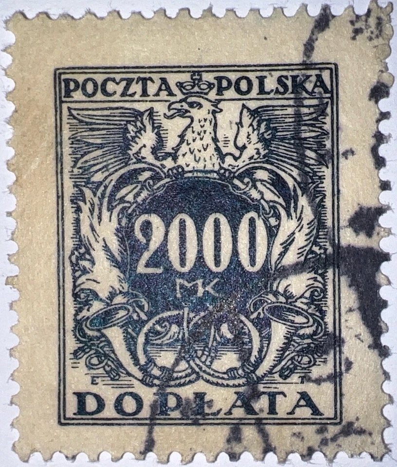 Sellos de viaje: 1923 Polonia Scott #J54 Águila polaca brazos poste bocinas franqueo debido Foto 2 de 4