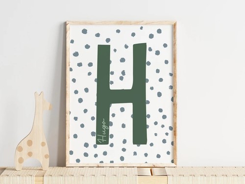 Personalised Initial Letter Print Art Nursery Wall Polka Dot Scandi Boys Girls - Picture 11 of 15