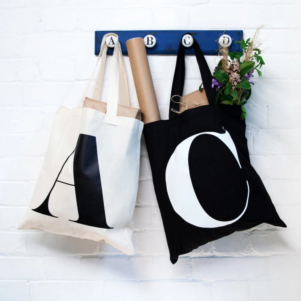 Personalised Alphabet Tote Bag Initial Canvas Cotton Shopper Any