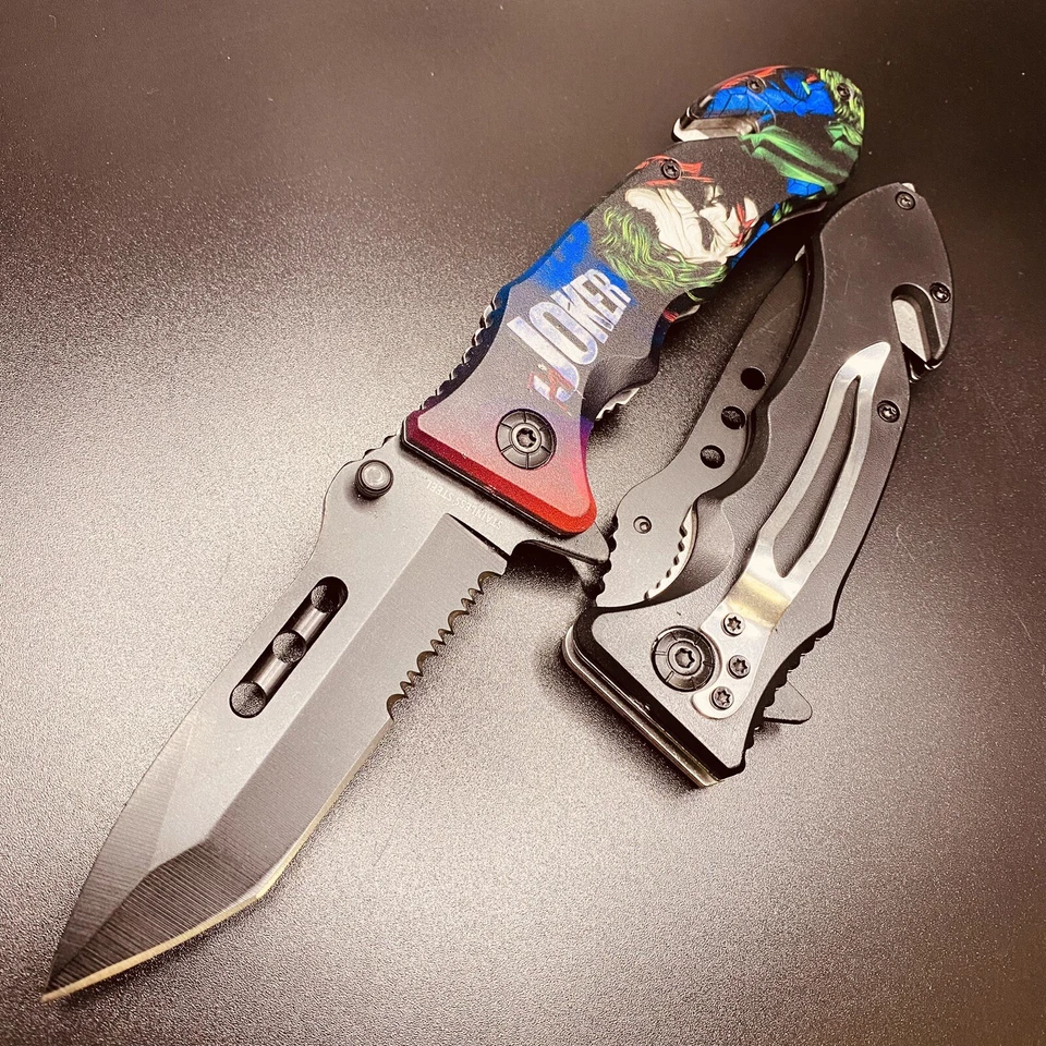 8.5" JokerTactical Spring Assisted Folding EDC Pocket Knife with Seatbelt Cutter - Image 4 of 4