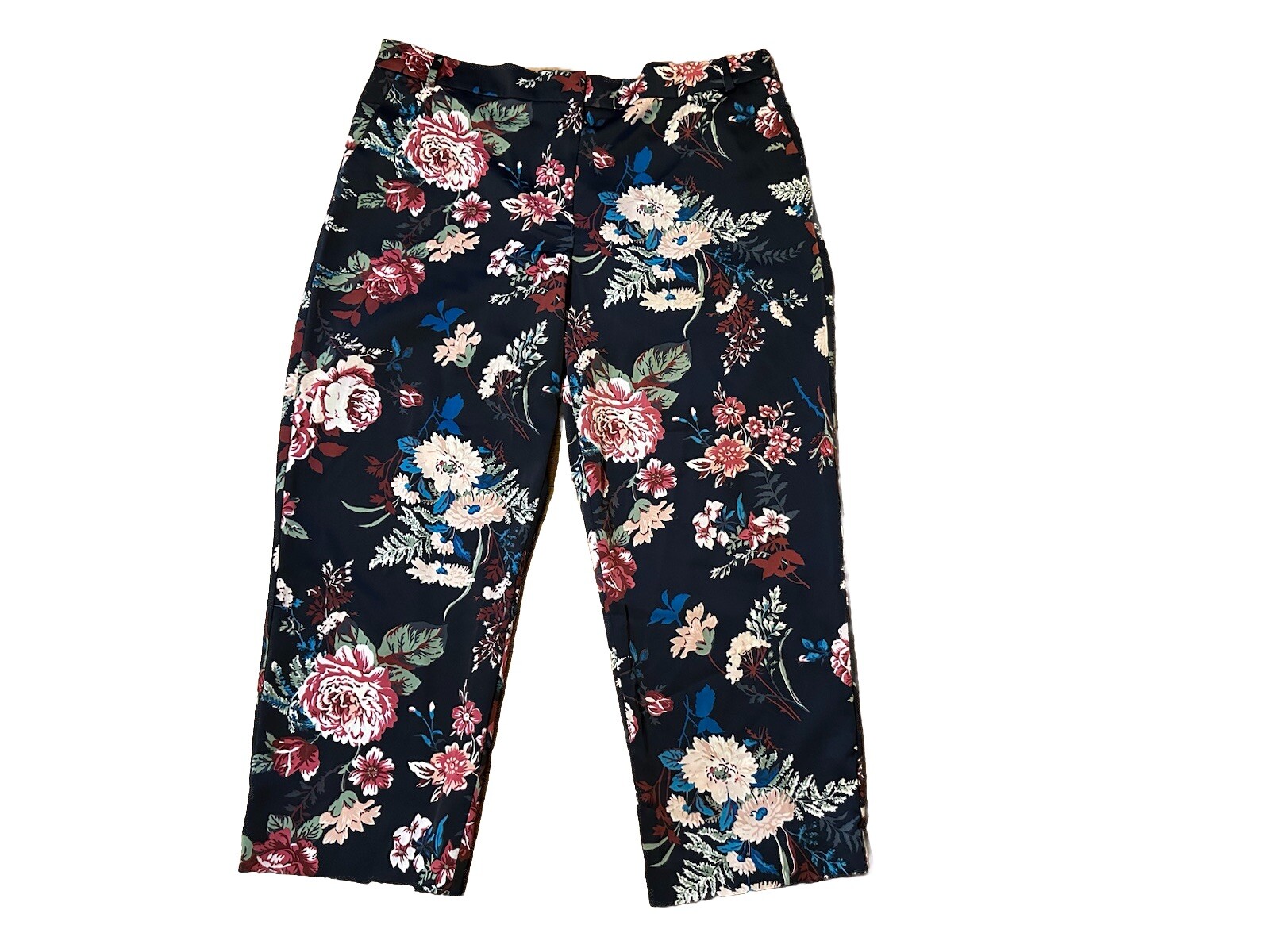 LOFT By Ann Taylor Navy Floral Silky Ankle Dress Pants size 16