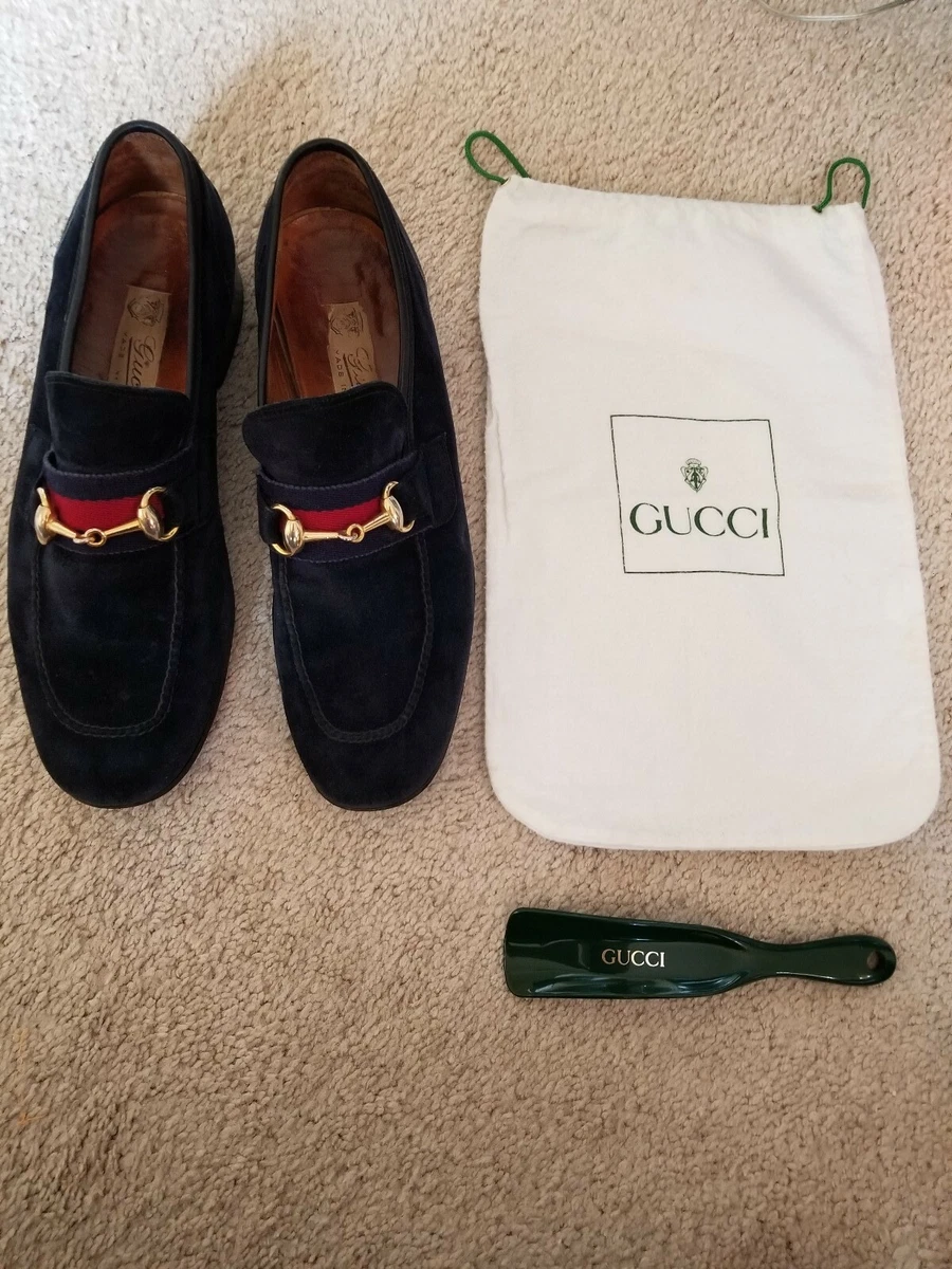 GUCCI MENS Vintage SHOES MIDNIGHT SUEDE HORSEBIT LOAFERS size 9 |