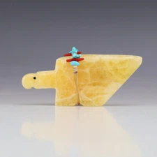 NATIVE AMERICAN ZUNI CALCITE EAGLE FETISH BY KEVIN QUAM