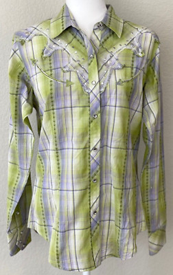 ARIAT Women's Sz M Fitted Embellish Snap Long Sleeve Western Rodeo Shirt EUC