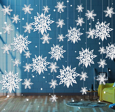 24PCS Snowflake Christmas Decorations, 3D Large White Paper Snowflakes Garland H
