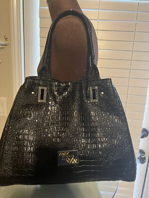Designer PINKO LOVE BAG Large Black PATENT Python Pattern LEATHER Handbag  Should