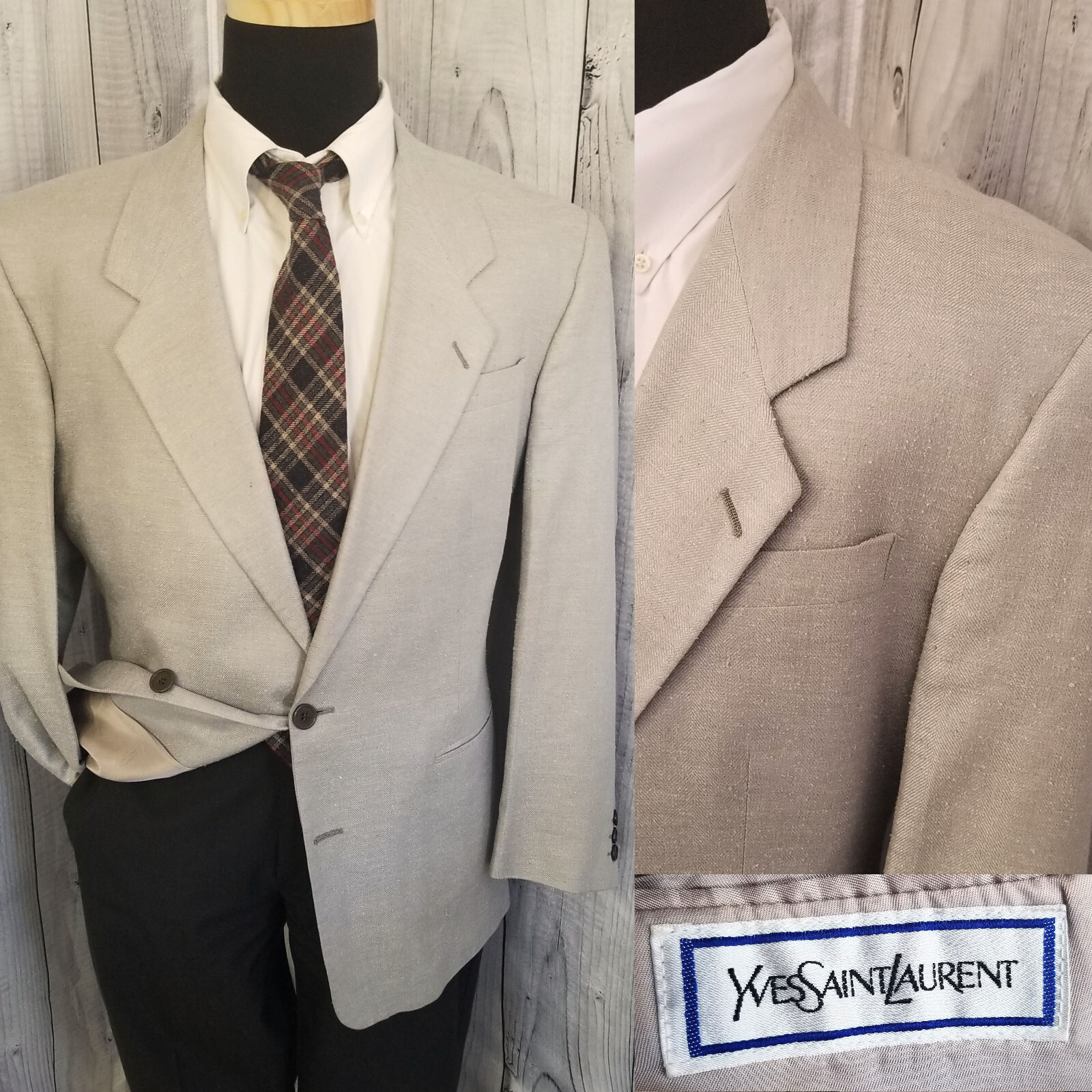 Blazer uomo vintage autentico Yves Saint Laurent 44r grigio giacca seta slub