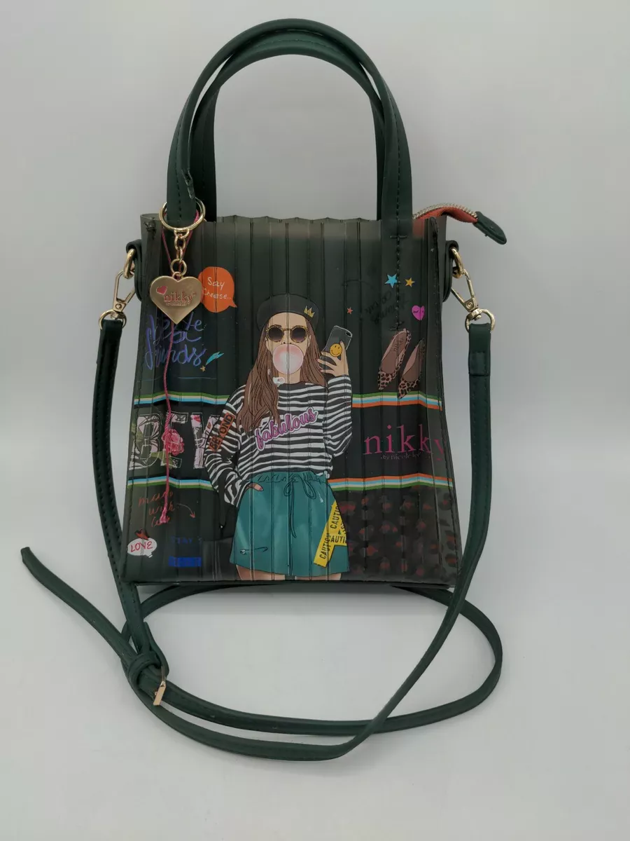 Nikky By Nicole Lee Say Cheese Purse Graphic Print Trendy Girl Cross Body Green