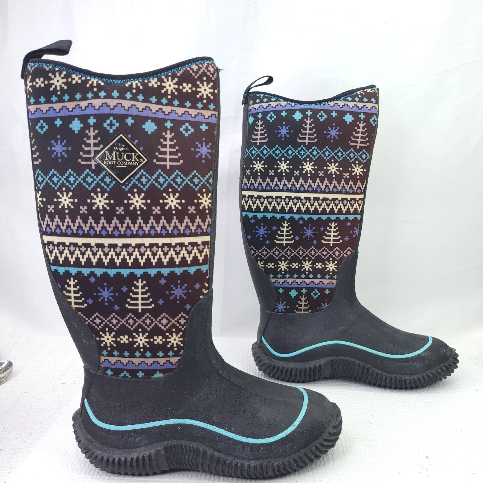 Muck Boots Size 5 Black Winter Snowflake Print Water Mud Pull On Shoes Womens
