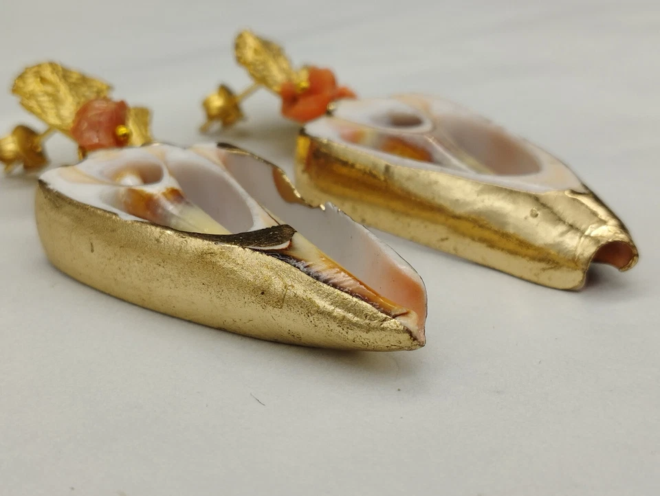 Pendientes Mujer Colgantes Real Coral Rojo Concha Perno A Lobo Verano - Imagen 4 de 4