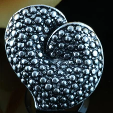 FASHION RING LARGE HEART COCKTAIL SILVER TONE ADJUSTABLE CELEBRITY STYLE
