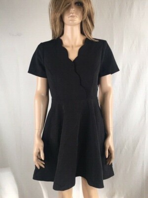 Women's NWT Aqua Black Scalloped Surplice Mini Scuba Dress | eBay