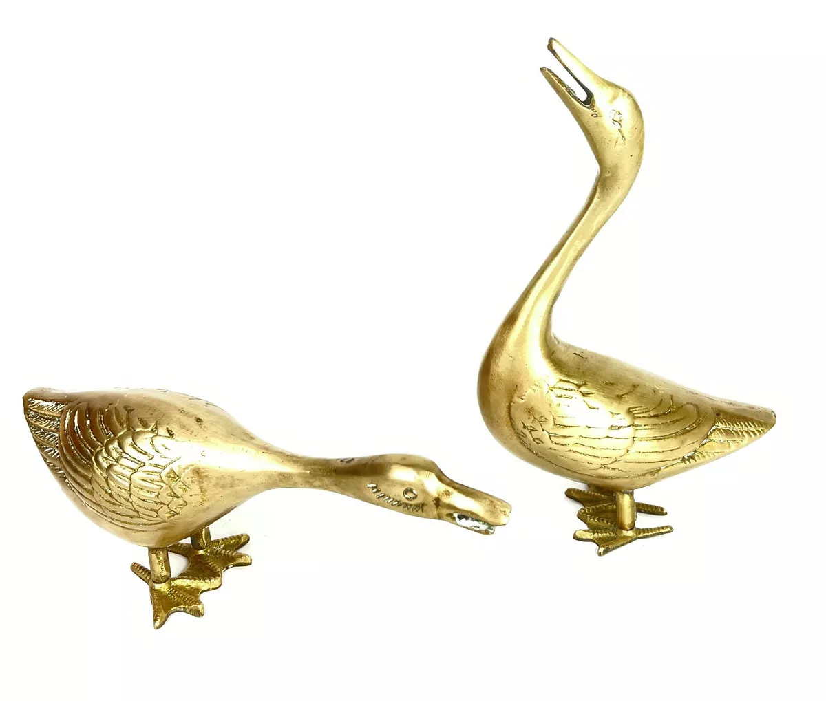 Vintage 2 Solid Brass Geese Pair Duck Figurines MCM Brass Goose