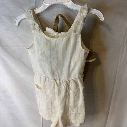 Girl's Romper With Woven Bag Off Yellow With Gold Threads Size Small 5/6 - Picture 7 of 8