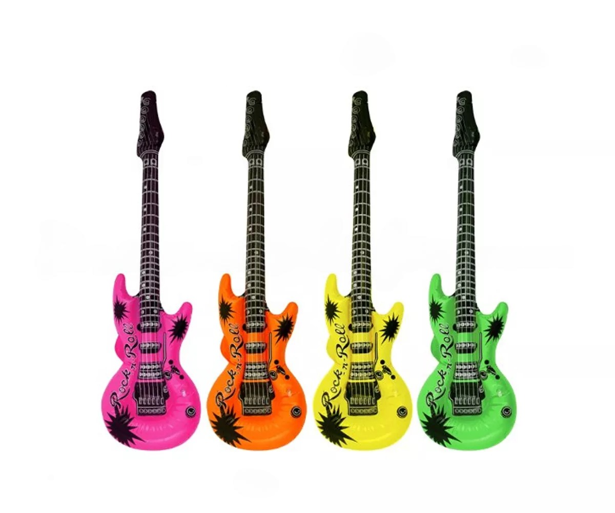 Inflatable Neon Blow Up Air Guitars 50s 60s 70s 80s Fancy Dress Birthday Prop
