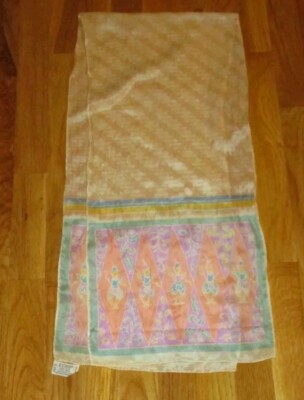 Vintage ECHO Yellow Pink Green Thai Dancers 100% Silk Oblong Scarf 52'' Japan