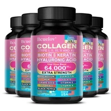 Collagen Pills Peptides Types I, II, III, V&X MCG Biotin Keratin Hyaluronic Acid