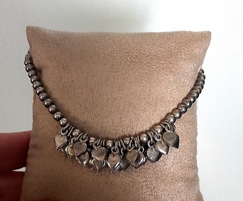 VINTAGE ANNI '70 BRACCIALE ARGENTO 925 CON CIONDOLI CUORE