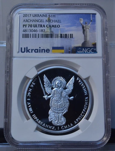 2017 UKRAINE HRYVNIA ARCHANGEL MICHAEL NGC PF70 ULTRA CAMEO 1 OZ .9999 SILVER