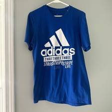 Adidas Men's Blue Three Stripe Life Activewear Short Sleeve Tee Shirt New Small