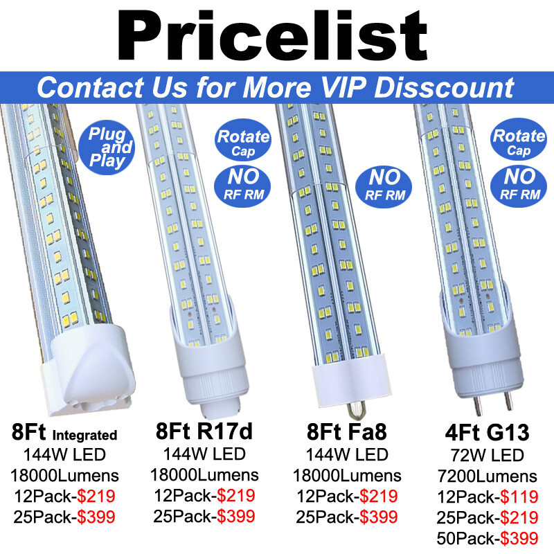 25 PC 8 Foot LED Shop Lights 144W Fixture 8FT T8 LED Tube Light 8' Garage Light