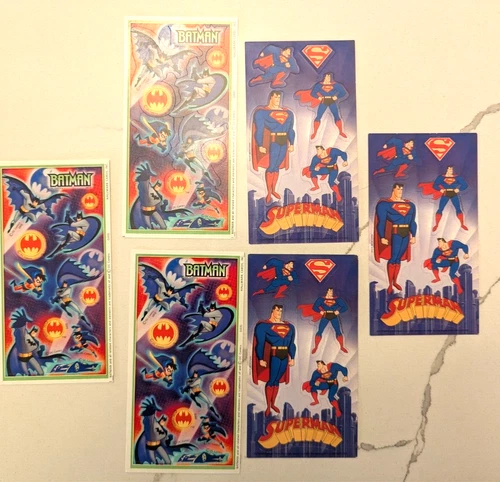 Vintage DC Batman Superman Sticker Sheets Lot Set of 6 Cartoon
