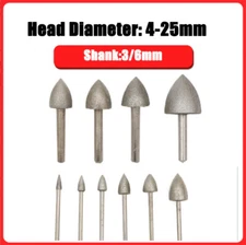 Diamond Carving Burr Grinding Cone Head Bit 3/6mm Shank For Rotary Tool 4-25mm