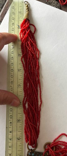 Tibetische Figur Messing Koralle & Türkis Vintage Halskette mehrere rote Stränge - Bild 12 von 12