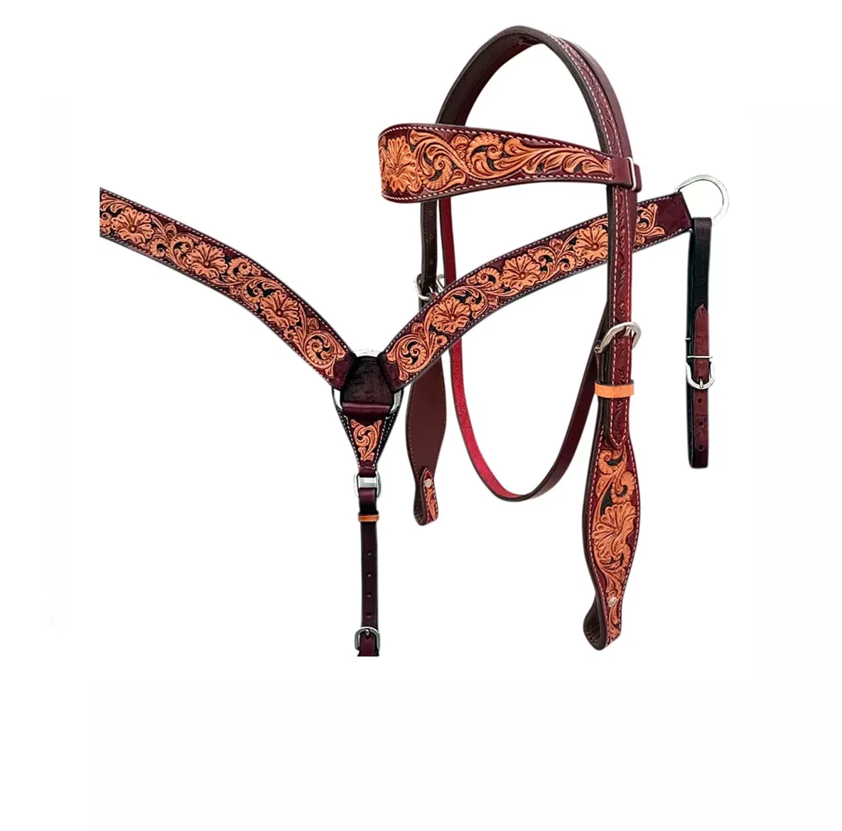 Ensemble Têtière Et Poitrail Western – Cuir Marron – Neuf – Pour Adulte