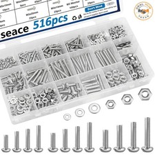516Pcs Nuts and Bolts Assortment Kit 21-Sizes M3/M4/M5/M6 Nut Bolt Washer Assort