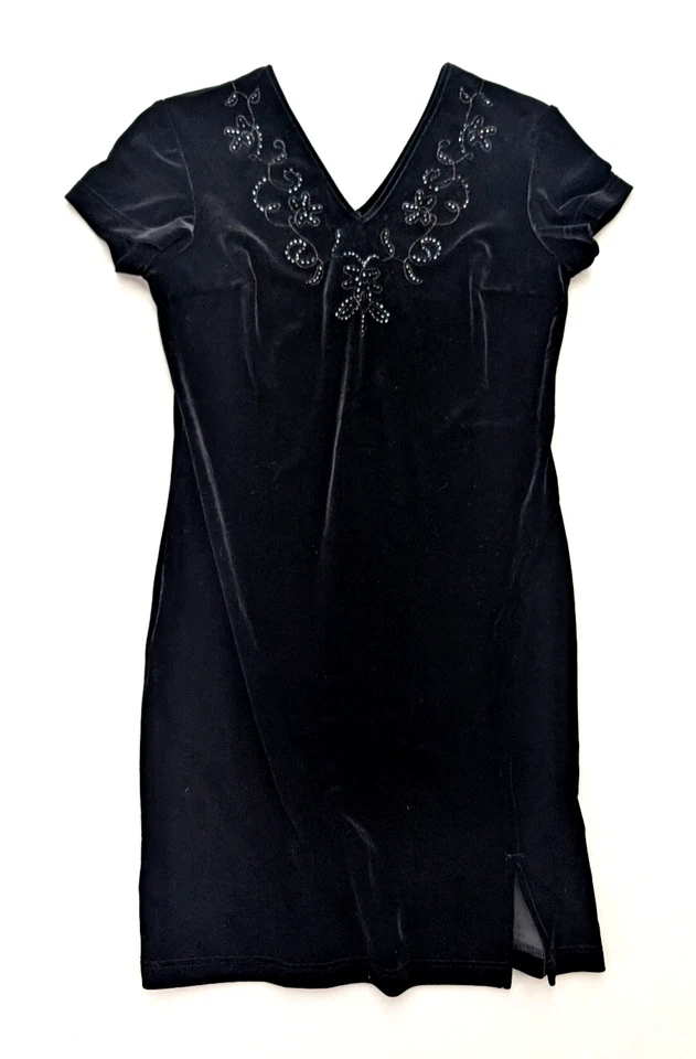 Vestido para mujer Fashion Bug vintage años 90 talla 12 terciopelo negro gótico caprichoso Foto 2 de 4