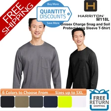 🔥 Harriton Men Charge Snag and Soil Protect Long Sleeve T-Shirt Up To 5XL M118L