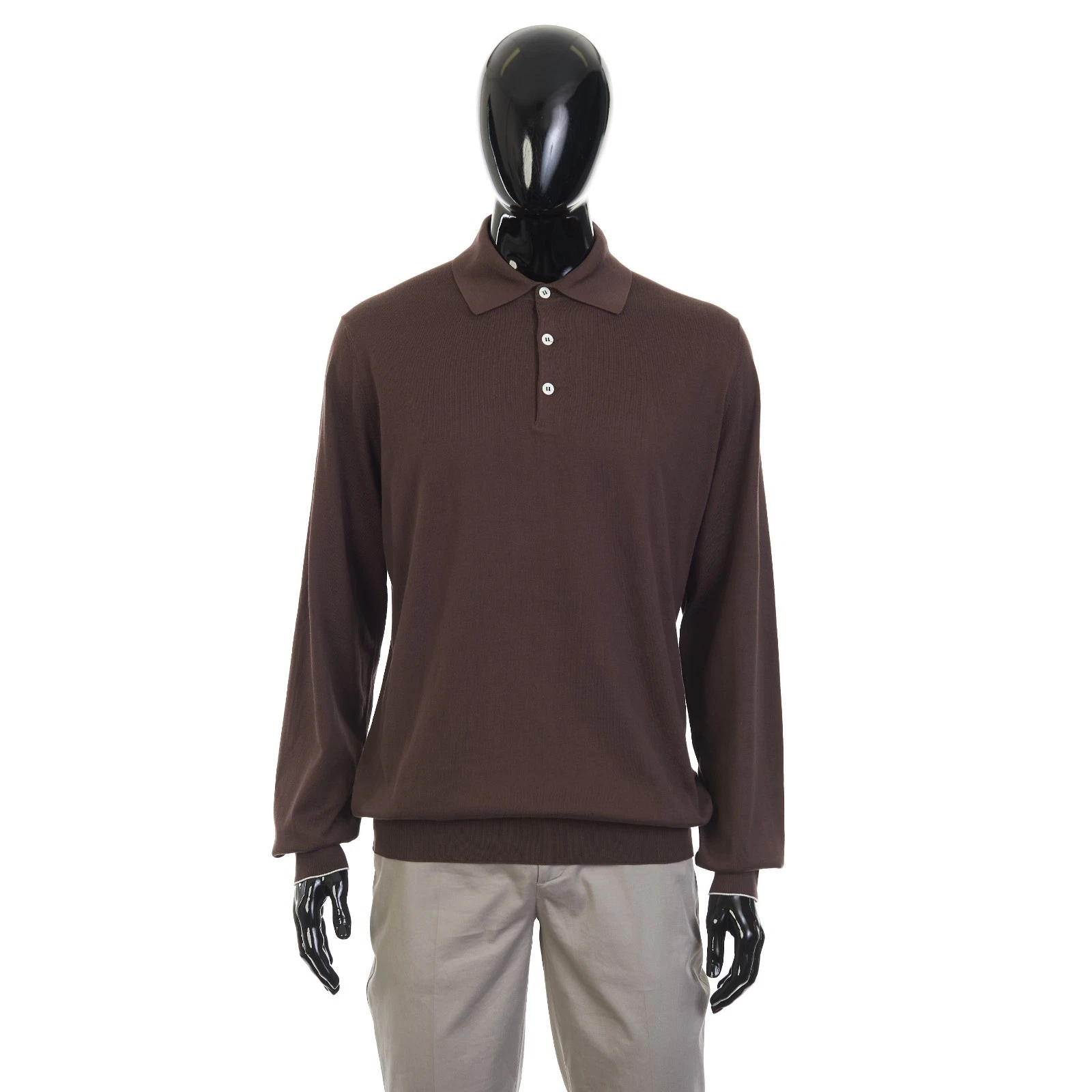 Brunello Cucinelli — BRUNELLO CUCINELLI 1250$ Longsleeve Polo Shirt - Lightweight Cotton Knit 58/3XL