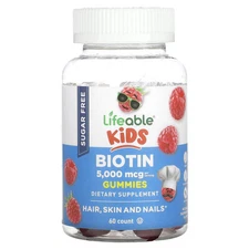 Kids Biotin Gummies, Sugar Free, Natural Raspberry, 60 Gummies (2,500 mcg per