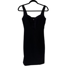 Vintage Diane von Furstenberg Black Lace Up Sheath Dress Cotton Blend 2