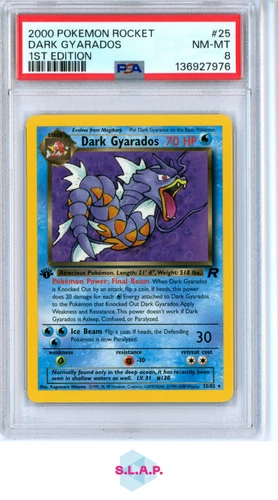 DARK GYARADOS 1ST EDITION POKEMON ROCKET 2000 25 PSA 8
